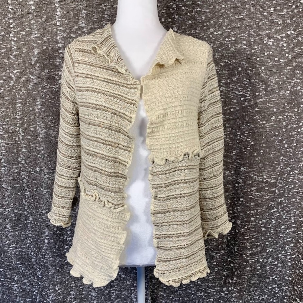 Parkhurst Knit Patchwork Ruffle Cardigan Boho Cottagecore Women's M